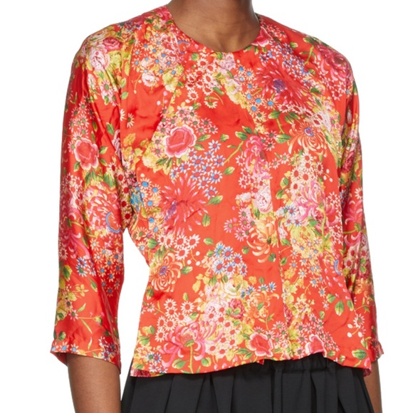 Comme des Garçons Red Satin Floral Blouse - Picture 7 of 8